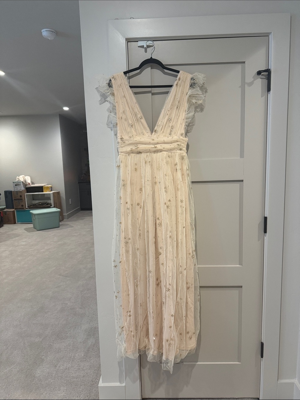 Soieblu Champagne Cream Maxi Dress with Star Appliqué